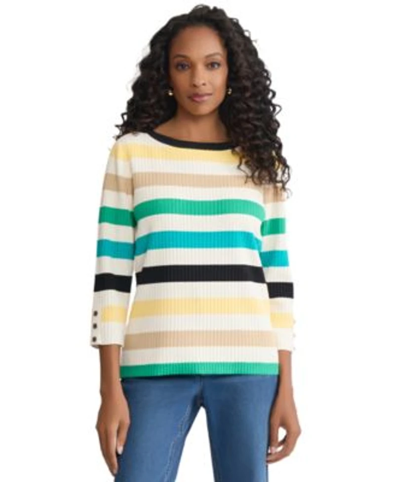 Jones New York Womens Boat Neck Stripe Top