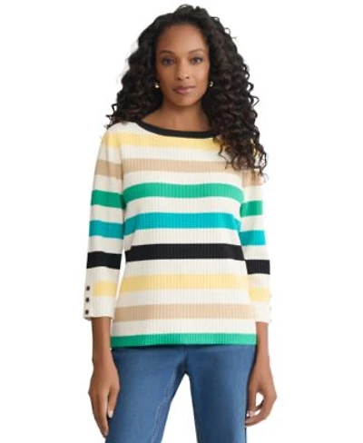 Jones New York Womens Boat Neck Stripe Top