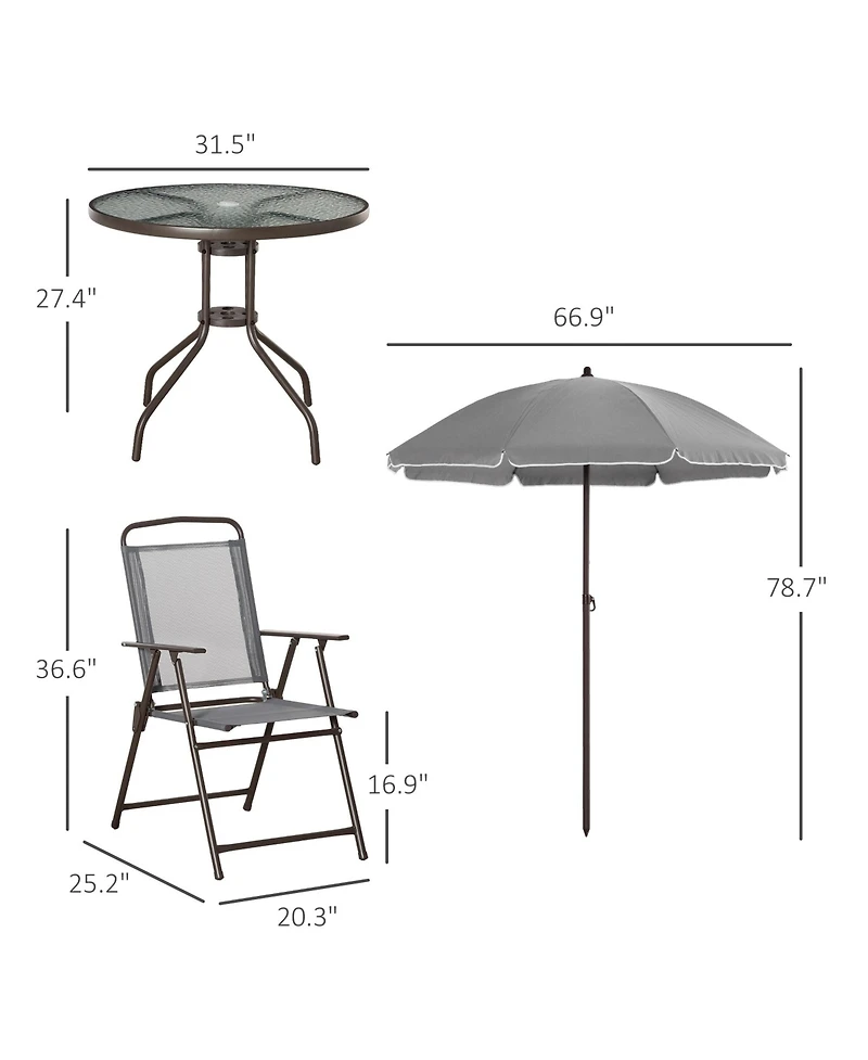 Flynama 6 Piece Patio Dining Set for 4 with Umbrella, Outdoor Table and Chairs with 4 Folding Dining Chairs & Round Glass Table for Garden