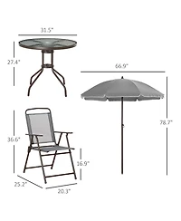 Flynama 6 Piece Patio Dining Set for 4 with Umbrella, Outdoor Table and Chairs with 4 Folding Dining Chairs & Round Glass Table for Garden