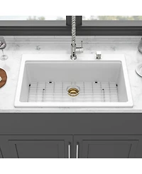flynama 33x22x9.65inch White Quartz Composite Kitchen Sink Workstation Drop In Granite