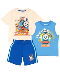 Thomas The Tank Engine Toddler Boys 3 Piece T-Shirt, Top and Shorts Outfit Set