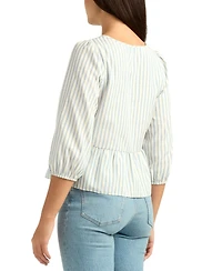 Bcx Juniors' Striped Puff-Sleeve Crewneck Peplum Top