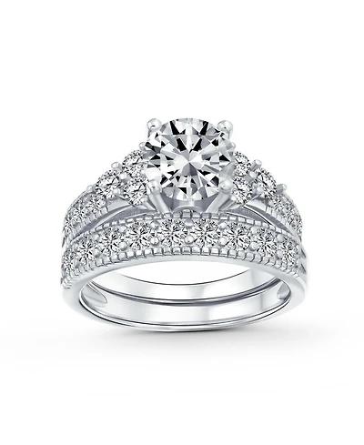 Bling Jewelry 3CT Solitaire Cubic Zirconia Sterling Silver Cz promise ring Pave Band Set