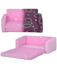 Qaba 2 in 1 Kids Play Couch with Glow in the Dark Cloud Pattern,