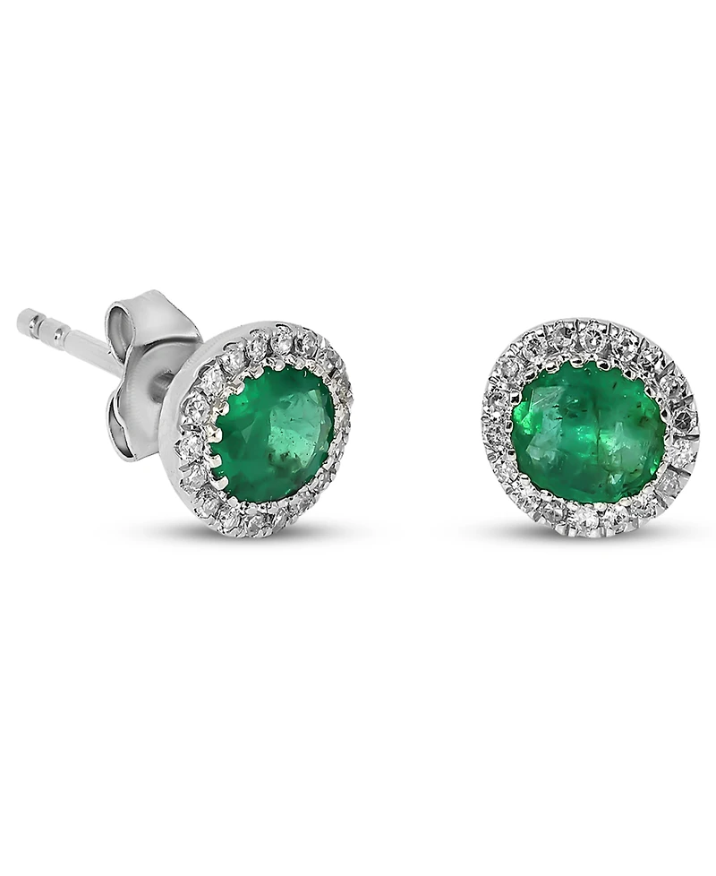 Macy's Emerald (5/8 ct. t.w.) & Diamond (1/10 ct. t.w.) Stud Earrings in 14k White Gold