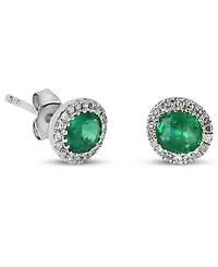 Macy's Emerald (5/8 ct. t.w.) & Diamond (1/10 ct. t.w.) Stud Earrings in 14k White Gold
