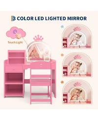 gaomon Kids Vanity Table and Chair Set with Mirror and Lights,Makeup Vanity Desk with Drawer and ,Dressing Table for Little Girls Bedroom