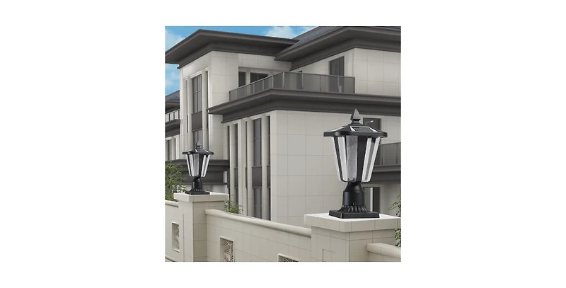 Flynama 15 Inch Solar Powered Outdoor Lantern with Adjustable Brightness for Garden and Pathway 2-Pack