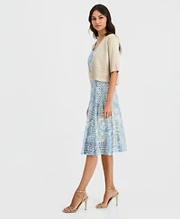 Robbie Bee Women's Printed Crochet A-Line Dress & Shrug