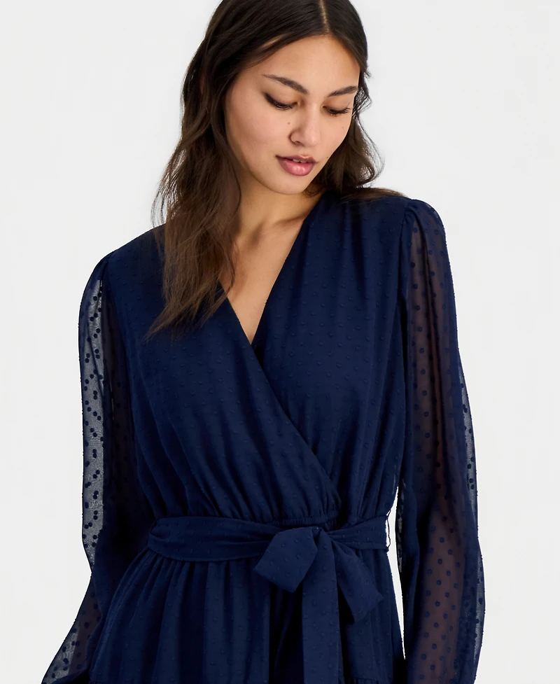 Robbie Bee Women's Swiss Dot Blouson-Sleeve Maxi Dress