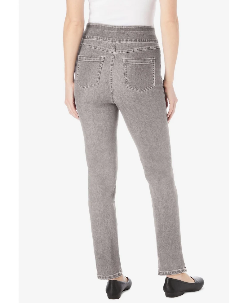 Woman Within Women's Tall Flex-Fit Pull-On Straight-Leg Gap-Free Stretch Denim Jeans