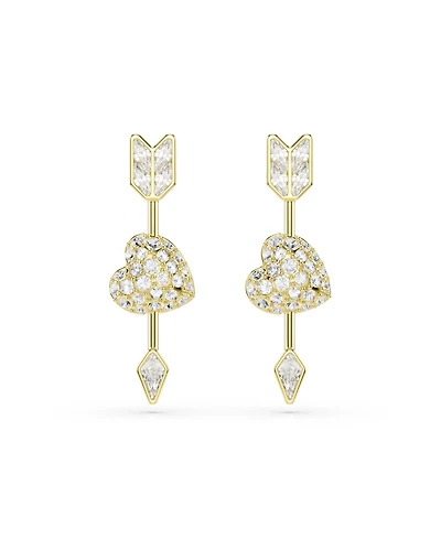 Swarovski Mixed Cuts, Heart with Arrow, White, Gold-Tone Plated Idyllia Drop Earrings