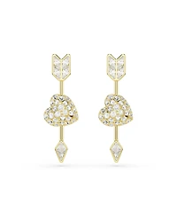 Swarovski Mixed Cuts, Heart with Arrow, White, Gold-Tone Plated Idyllia Drop Earrings