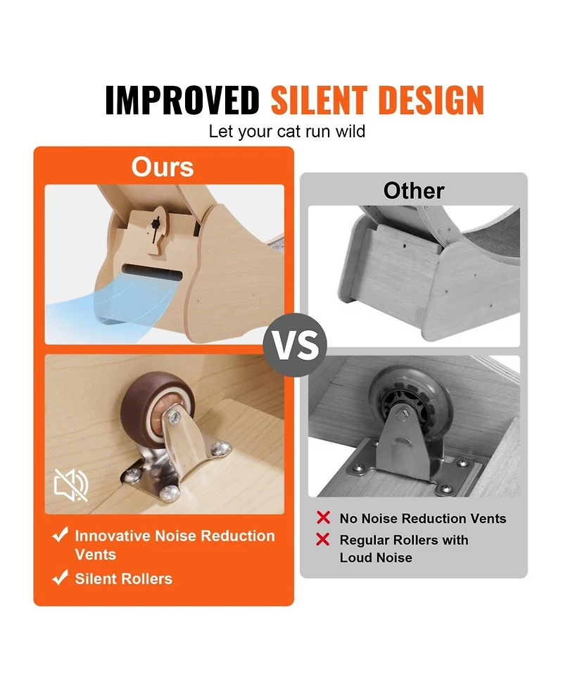 Aostirmotor 52 in Wooden Cat Running Wheel with Carpeted Runway in Natural Wood