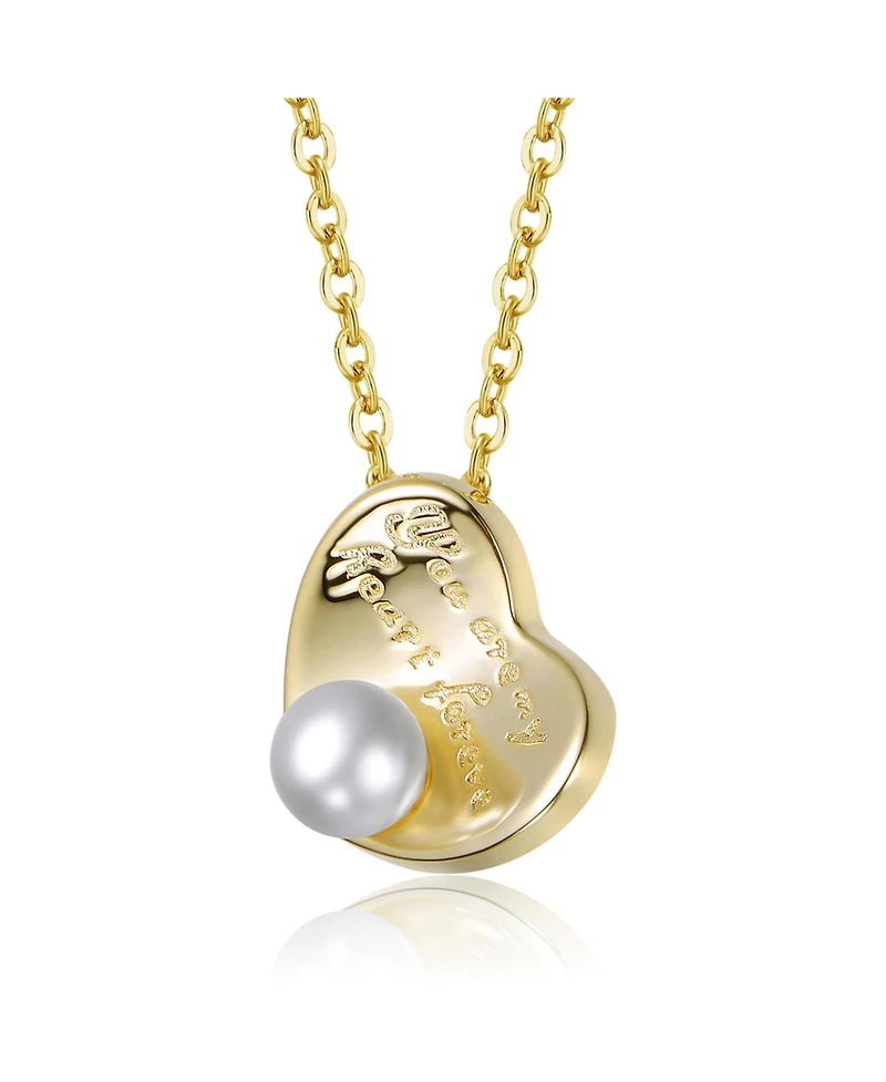 GiGiGirl 14K Gold Plated with Mother of Pearl Heart Design Pendant Necklace Engraving: “You are my heart forever”