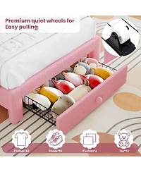 gaomon Twin Upholstered Led Bed Frame with Storage Drawer and Rainbow Headboard, Berber Fleece Princess Platform Bed, Beige