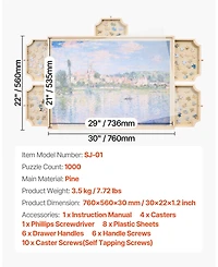 Sugift 1000-Piece Rotating Puzzle Board 29"x21" with Drawers and Cover