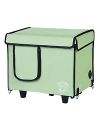 Mecale Elevated Heated Cat House with Timer, Adjustable Temperature, 900D Oxford Cloth Foldable Shelter with Heated Pad, Green, Small