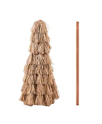 Mecale 9 ft Tiki Patio Umbrella with Tilt, 2-Tier Thatched Hawaiian Style Beach Parasol with Pp Thatch and 8 Metal Ribs