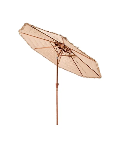 Mecale 9 ft Tiki Patio Umbrella with Tilt, 2-Tier Thatched Hawaiian Style Beach Parasol with Pp Thatch and 8 Metal Ribs