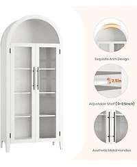 gaomon Arched Kitchen Pantry Cabinet, 5-Tier Open Shelf with Glass Doors, Farmhouse Storage for Kitchen & Dining