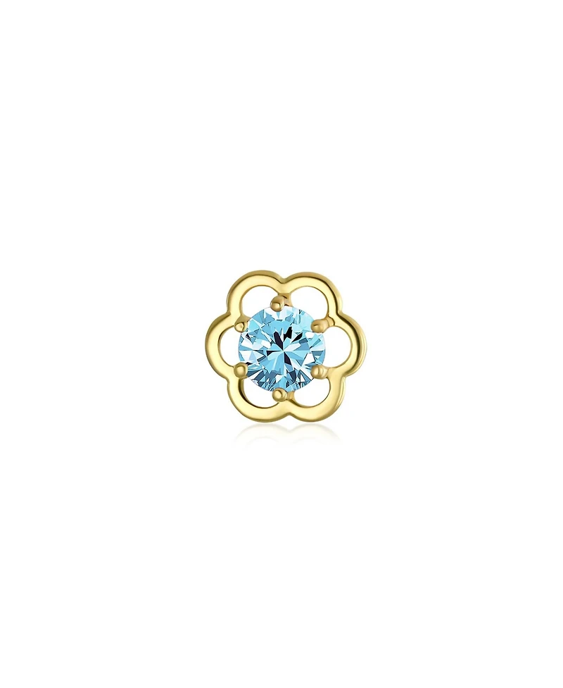 Bling Jewelry Set of 2 Tiny Blue & Clear Cz Open Flower Stud Helix Lobe Cartilage 1 Piece Earring 14K Gold 4MM Screwback Post