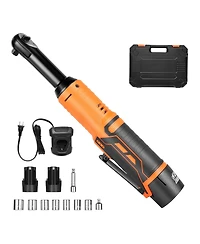 Mecale Cordless Ratchet Wrench Set, 3/8" Drive, 240 Rpm, 33 ft-lbs Torque, 2 Batteries, Charger, Sockets, Adapter, Extension Bar