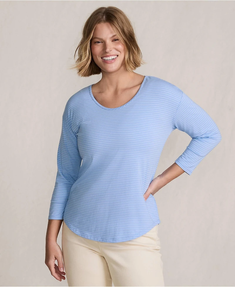 Lands' End Women's Petite 3/4 Sleeve Lightweight Jersey Shirttail Tee