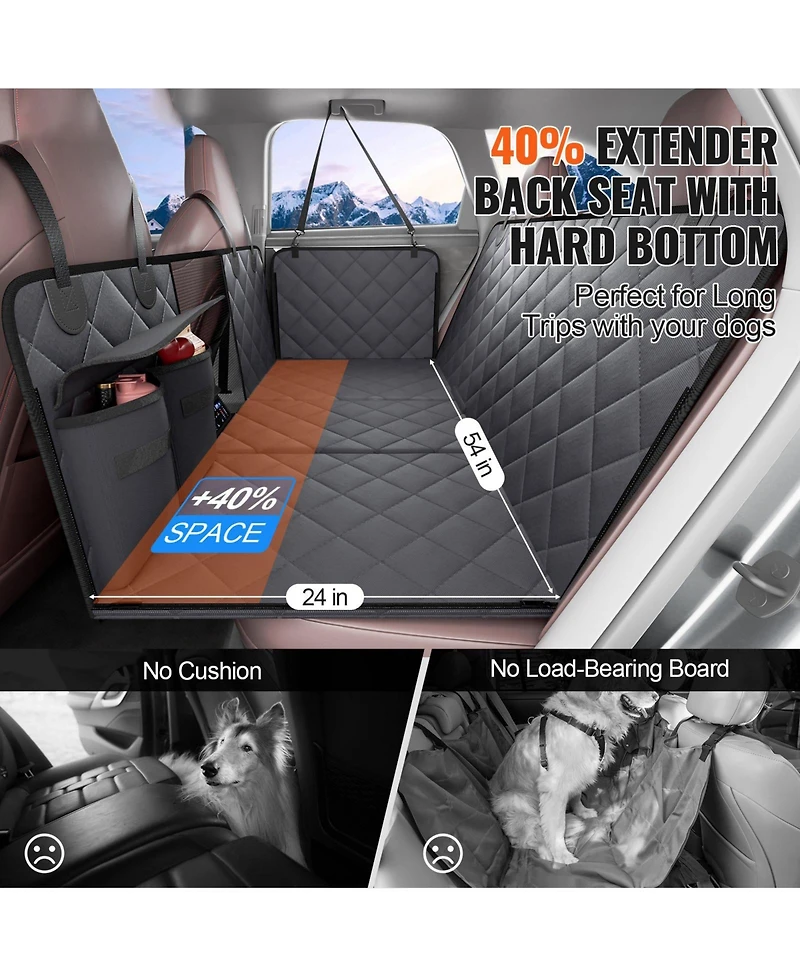 Cozito Back Seat Extender for Dogs, Waterproof Hard-Bottom Dog Hammock/Seat Cover, 54 x 24 in, 400 lb Support, Mesh Window & Storage Pocket, Car/Suv