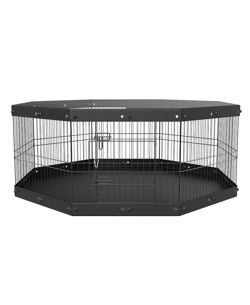 Cozito Dog Playpen, 8-Panel Foldable Metal Exercise Pen w/ Top Cover & Bottom Pad, 24 in H, Indoor/Outdoor Puppy Fence for Camping & Yard