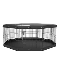 Cozito Dog Playpen, 8-Panel Foldable Metal Exercise Pen w/ Top Cover & Bottom Pad, 24 in H, Indoor/Outdoor Puppy Fence for Camping & Yard