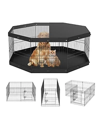 Cozito Dog Playpen, 8-Panel Foldable Metal Exercise Pen w/ Top Cover & Bottom Pad, 24 in H, Indoor/Outdoor Puppy Fence for Camping & Yard