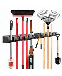Yigii 5 Ball Slots 6 Hooks Wall Mop & Broom Organizer