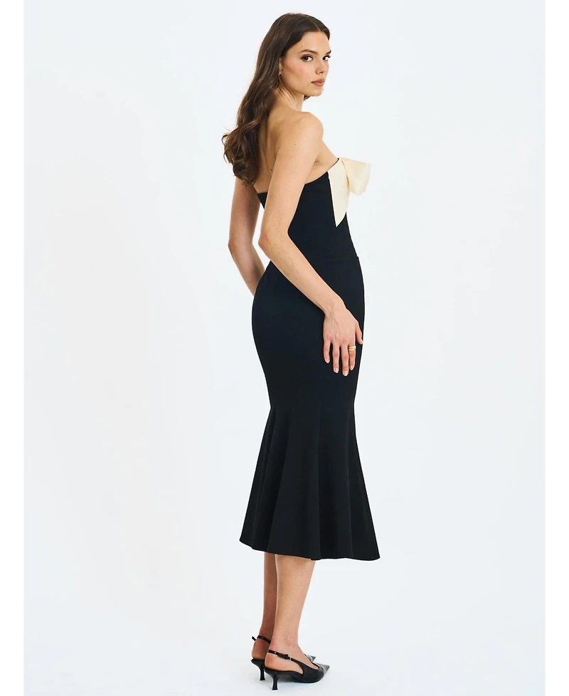 Miss Circle Women Saige Black Mermaid Maxi Dress with Ivory Bow Bustline