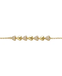 Sterling Silver 14k Yellow Gold Plated with Cubic Zirconia Thin Pave Heart Stampato Link Bracelet