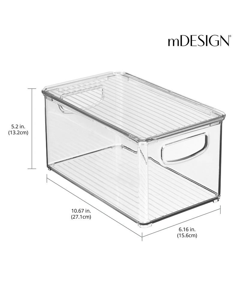 mDesign Deep Plastic Bathroom Storage Box, Lid/Built-In Handles, 8 Pack, Clear