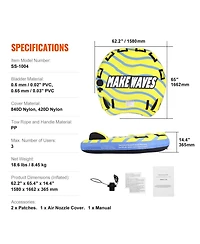 Mecale Inflatable Towable Tube for Boating, 1-3 Riders, 510 lbs Capacity, Full Nylon Cover, Eva Grab Handles, Speed Safety Valve