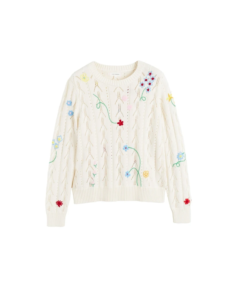 Chinti & Parker Women's Hand-Embroidered Floral Cotton Sweater