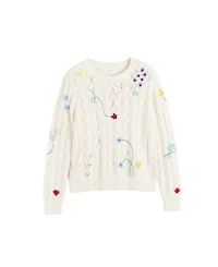 Chinti & Parker Women's Hand-Embroidered Floral Cotton Sweater