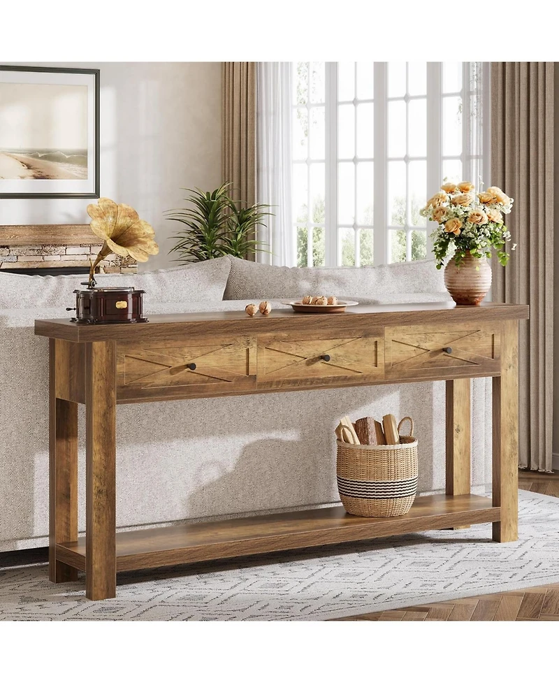Tribesigns Console Table with 3 Drawers, Extra Long Farmhouse Entryway Table with Storage Shelf