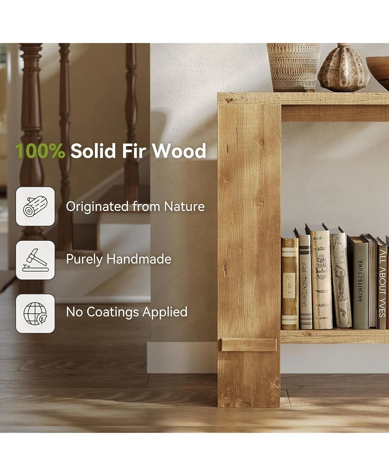 Tribesigns Solid Wood Console Table, Farmhouse 2-Tier Sofa Table for Behind Couch, Natural Colo