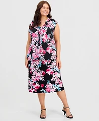 Kasper Plus Pull-On Floral Midi Skirt