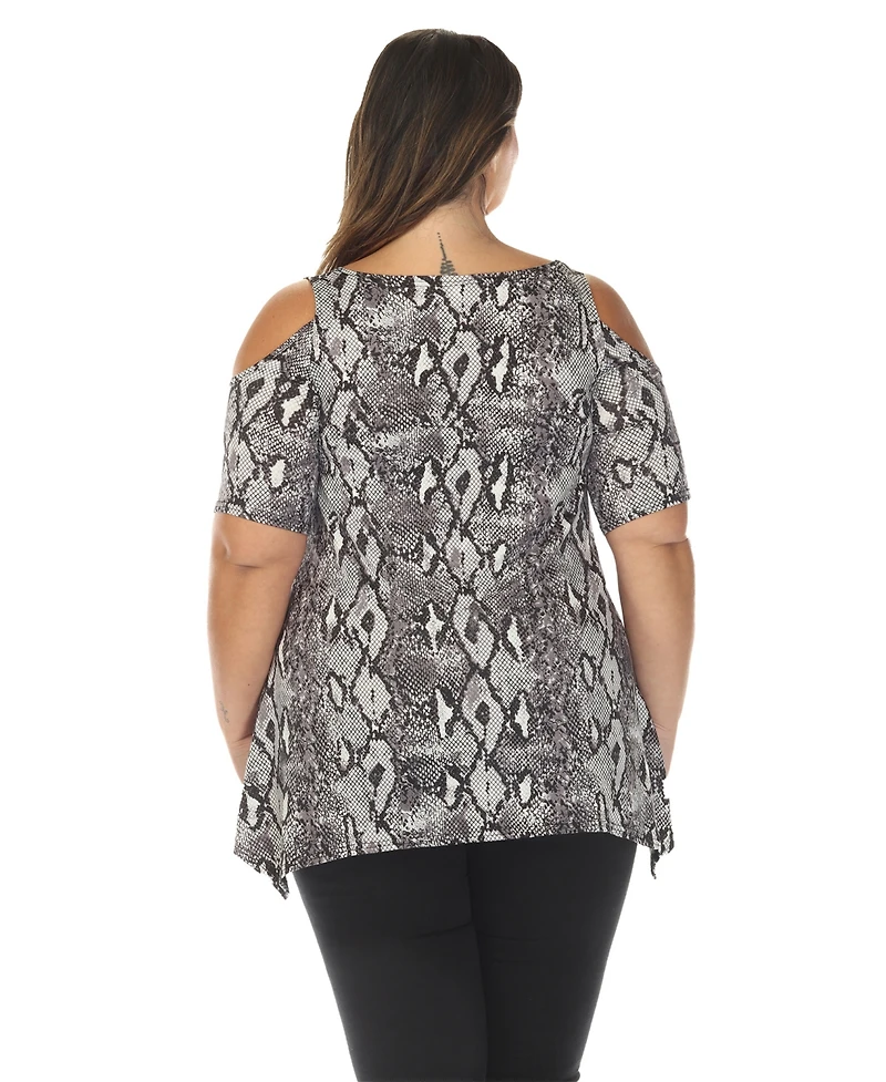 White Mark Plus Cold Shoulder Snake Print Swing Top