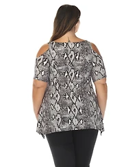 White Mark Plus Cold Shoulder Snake Print Swing Top