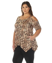 White Mark Plus Cold Shoulder Snake Print Swing Top