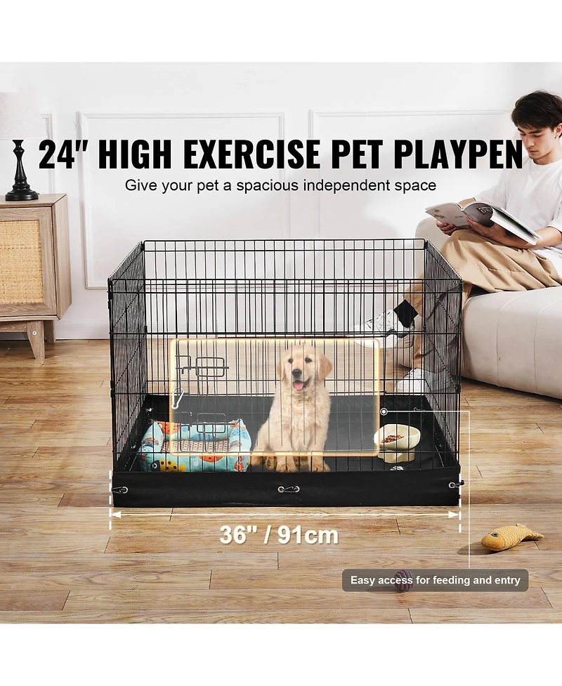 Cozito Dog Playpen, 4-Panel 24 x 36 in Foldable Metal Exercise Pen w/ Door & 600D Oxford Bottom Pad, Indoor/Outdoor Pet Fence