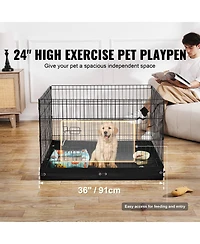 Cozito Dog Playpen, 4-Panel 24 x 36 in Foldable Metal Exercise Pen w/ Door & 600D Oxford Bottom Pad, Indoor/Outdoor Pet Fence