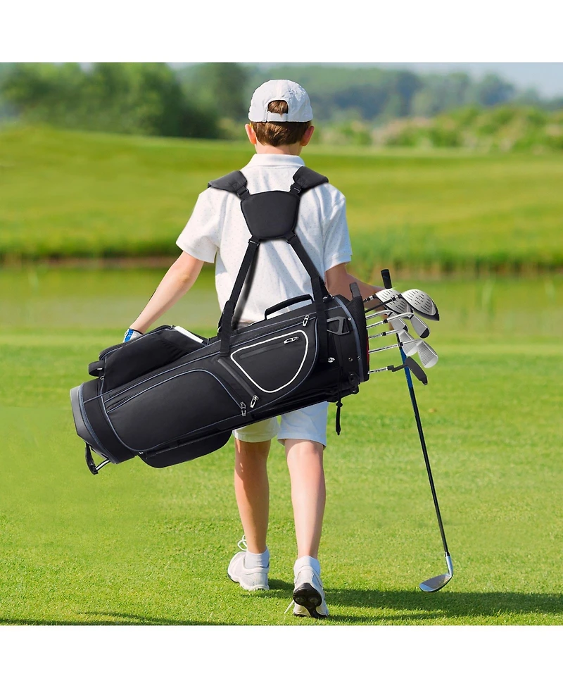 Mecale Golf Cart Bag with Stand, 14-Way Divider Top, 35", 11 Pockets, Handles, Dust Cover & Detachable Dual Strap, Black/White