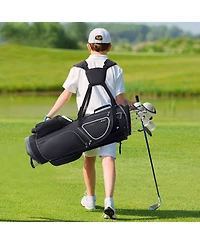 Mecale Golf Cart Bag with Stand, 14-Way Divider Top, 35", 11 Pockets, Handles, Dust Cover & Detachable Dual Strap, Black/White